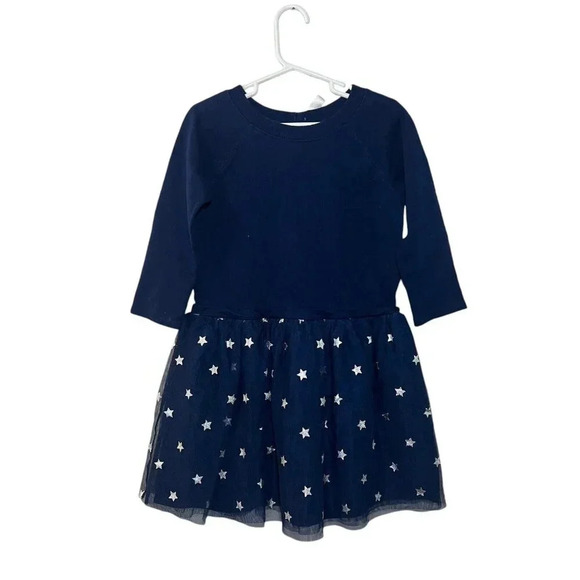Carters Girls Navy Blue Dress Size 6 Star Pattern Tutu Formal Party Mesh Knit - Picture 1 of 5